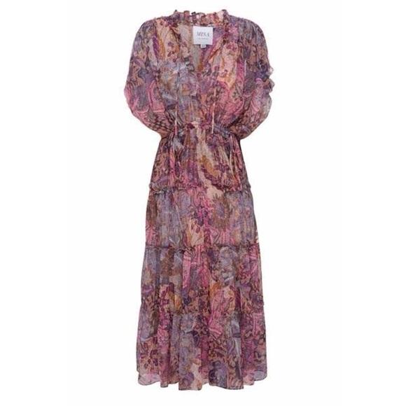 MISA LOS ANGELES Ilya Augusta Batik Tiered Ruffle Chiffon Midi Dress - Picture 4 of 15